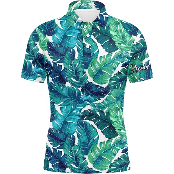 Amazon.com: Men Golf Polo UPF Shirts Turquoise and Green Tropical
